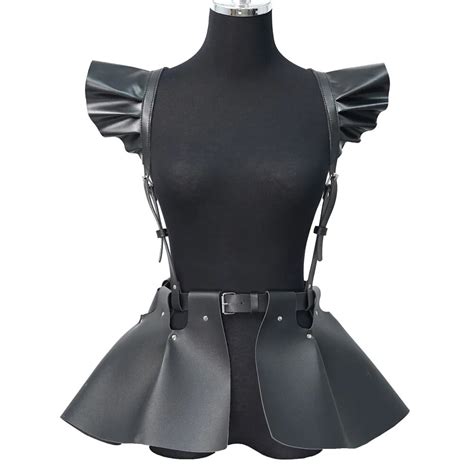 Women Sexy Leather Body Harness Belt Skirt With Ruffle Hem Sex Toys