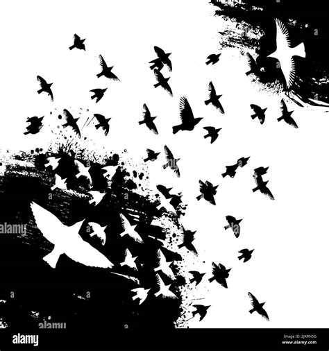 Background With Flying Birds And Black Blot Vector Illustration Stock