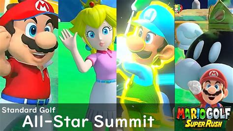 Mario Golf Super Rush Mario Vs Peach Vs Luigi Vs King Bomb Omb In All Star Summit Youtube