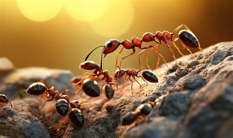 Premium AI Image | The industrious ants work together carrying food to their lair