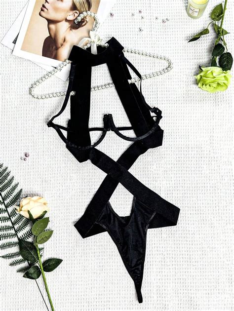 1pc Womens Sexy Black Backless Strappy Bodysuit Bondage Uniform For