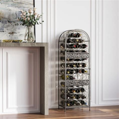 45 Bottle Large Metal Floor Freestanding Locking Wine Rack Jail