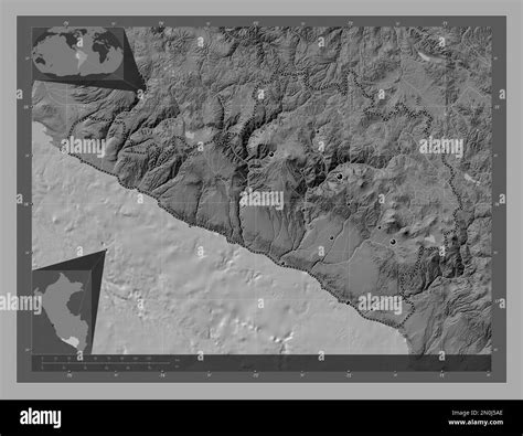 Arequipa, region of Peru. Bilevel elevation map with lakes and rivers ...