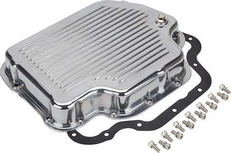 Gm Th400 Polished Finned Aluminum Transmission Pan Enhanced Cooling Design Includes Drain Plug