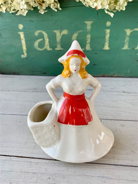 Shabby Dutch Girl Planter Vase Blue Or Red Apron Etsy