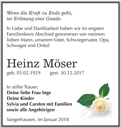 Traueranzeigen von Heinz Möser abschied nehmen de