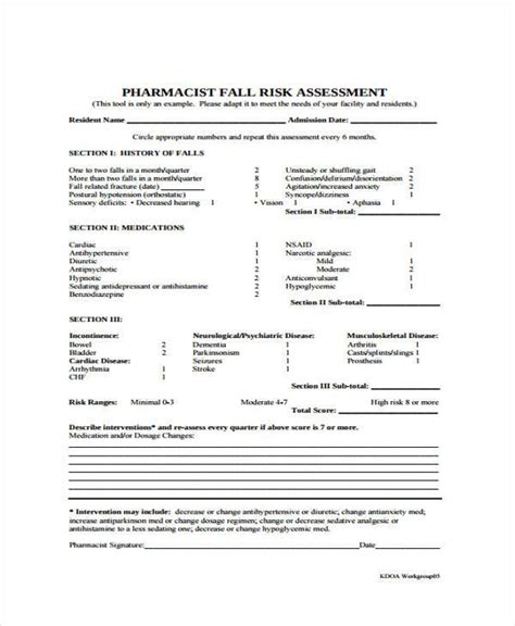 Printable Fall Risk Assessments