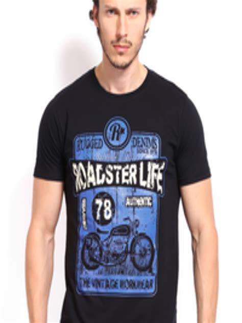 Buy Roadster Men Black Printed Pure Cotton T Shirt Tshirts For Men