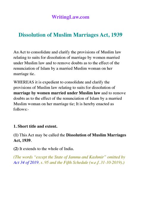 Dissolution Of Muslim Marriages Act 1939 Writinglaw Dissolution Of