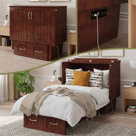 Afi Sydney Twin Walnut Solid Wood Murphy Bed Chest With Storage Drawer