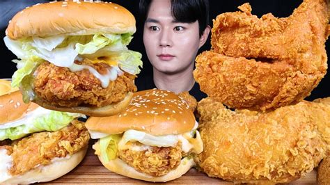 ENG SUB ASMR CHEESE BURGERS CHICKEN BURGERS FRIED CHICKEN EATING