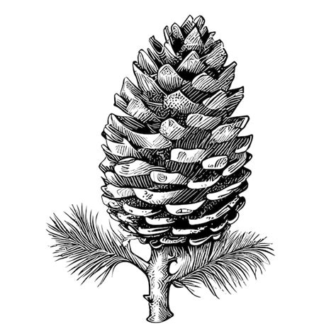 Premium Vector A Pine Cone Is Drawn On A White Background And Has The