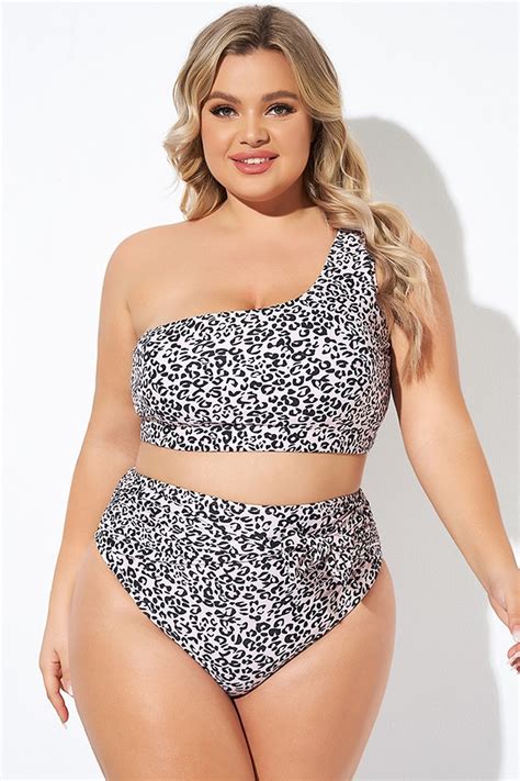 Leopard Print One Shoulder Women Bikini Top Meet Curve Meet Curve