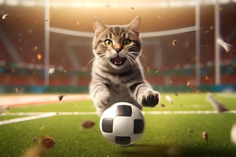 Un Gato Jugando Al F Tbol Con Una Pelota De F Tbol Foto Premium