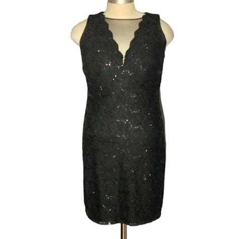 Roz Ali Dresses Roz Ali Black Lace Sequined Sleeveless Dress W