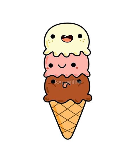 Kawaii Triple Scoop Ice Cream Cone Sticker by kawaiilife | Kawaii, Cute ...