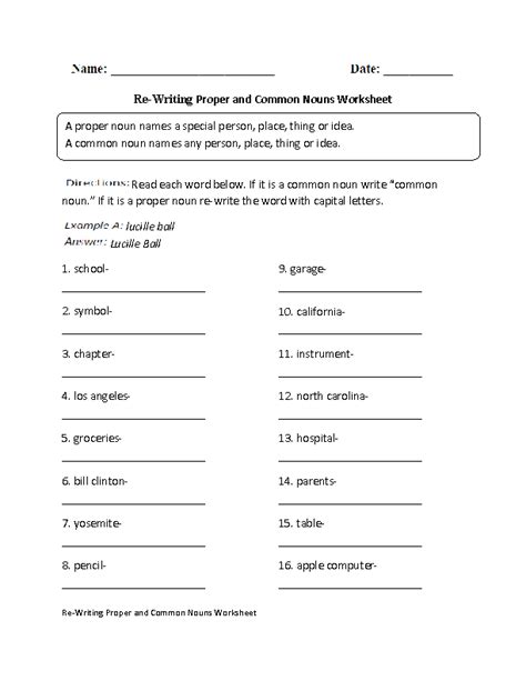 Proper Noun And Common Noun Worksheets