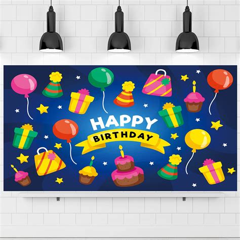 Buy Happy Birthday Backdrop Banner with Balloons Sign for Birthday ...