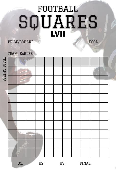 Super Bowl Squares Template Printable Super Bowl Pool Squares