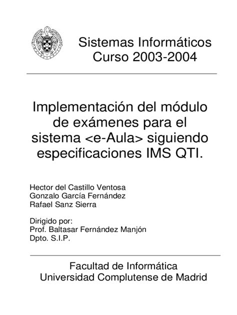 Fillable Online Implementacin Del Mdulo De Exmenes Para El Sistema