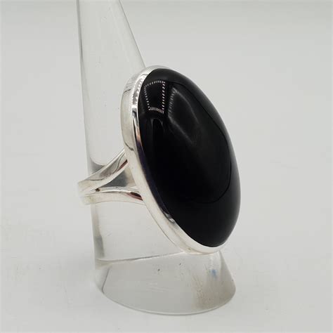 Zilveren Ring Met Grote Brede Ovale Zwarte Onyx Mm Zilveren