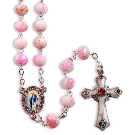 Rosary Faceted Pink Swirl Glass Beads And Rhinestone Paters Rosary Mart