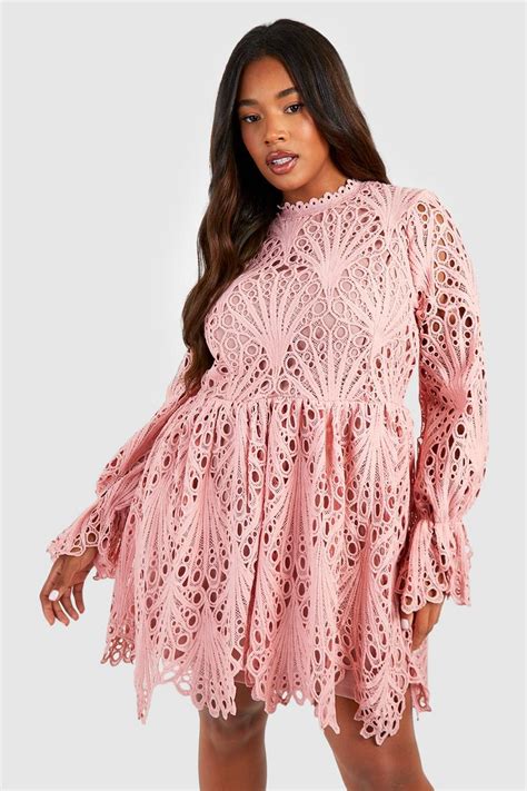 Plus Flared Sleeve Lace Skater Dress Boohoo Uk