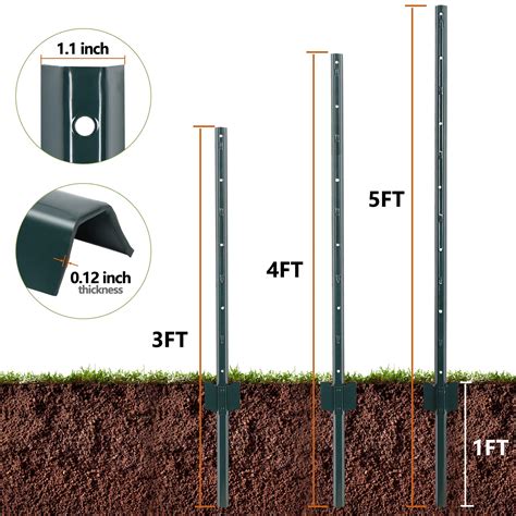 Toriexon 10 Packs Fence Posts 5feet Heavy Duty Metal Fence Post With U