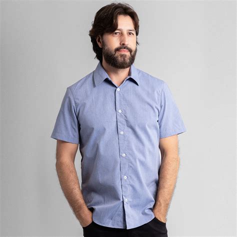 Camisa Social Mescla Azul Masculina Manga Curta Lasfer Store Moda