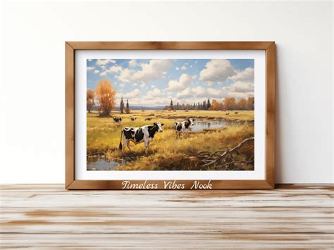 Milk Cows in Autumn Colors Oil Painting Modern Farmhouse, Pastoral ...