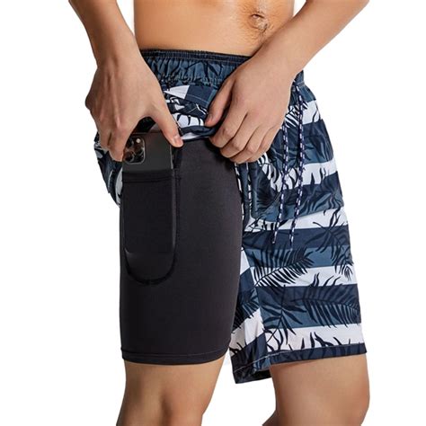 Mens Swim Trunks With Compression Liner 17 Inch Inseam Quick Dry Swim