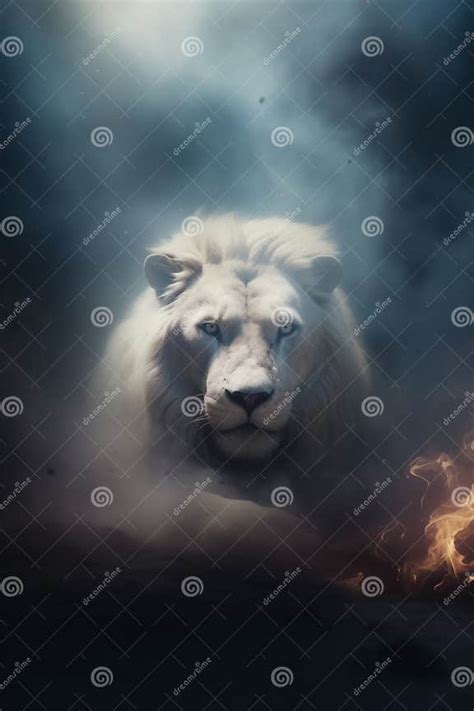 Lion Of Judah White Albino Imposing Lion Fire Smoke Ashes Embers