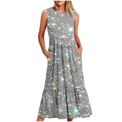 Zunfeo Summer Dresses For Women Trendy Sequin Maxi Beach Dress Loose A