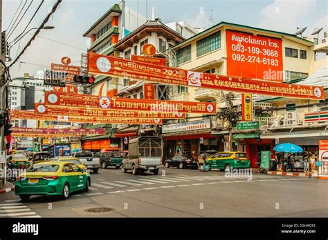 Bangkok Thailand January Busy Street In Chinatown Morning