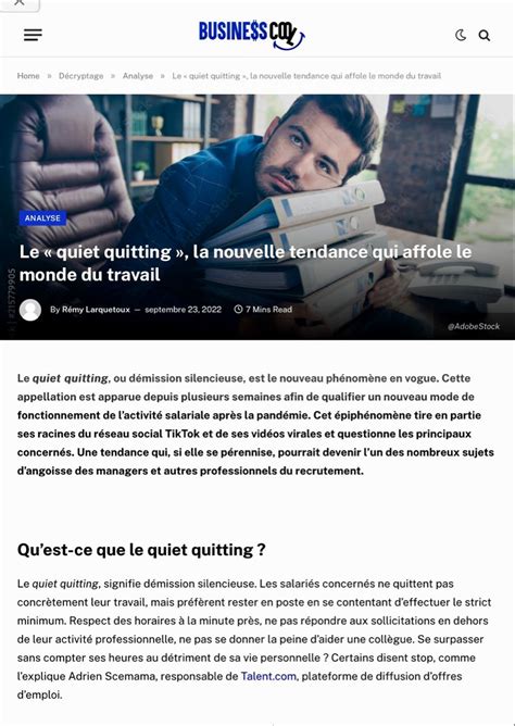 Lequiet Quitting La Nouvelle Tendance Qui Affole Le Monde Du Travail