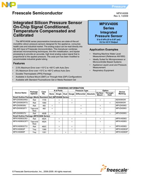 MPXV4006 Integrated Silicon Pressure Sensor On