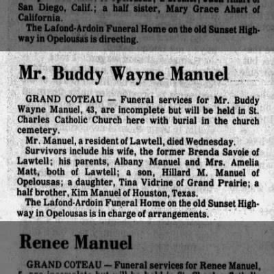 Obituary for Buddy Wayne Manuel (Aged 43) - Newspapers.com™