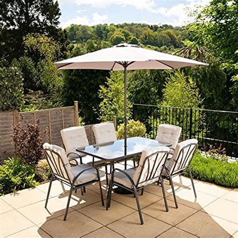 Buy HECTARE 6 Seater Table and Chairs set with Parasol by Hadleigh ...