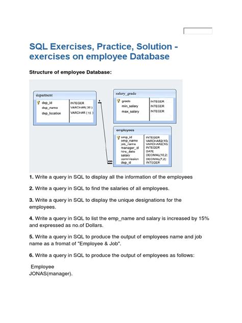 Sql Exercises Practice Solution Exercises On Employee Database Pdf Salary Sql