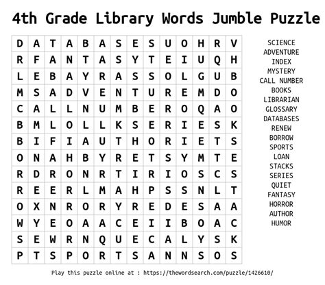 Download Word Search on 4th Grade Library Words Jumble Puzzle