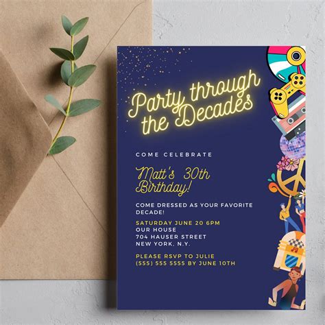 Party Through The Decades Invite Etsy