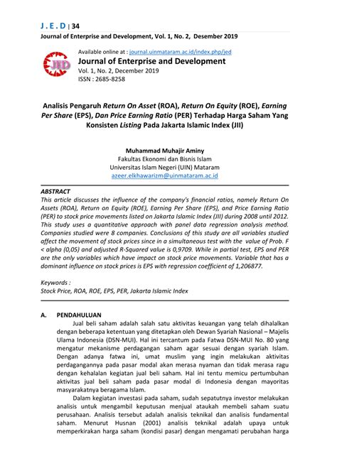 Pdf Analisis Pengaruh Return On Asset Roa Return On Equity Roe