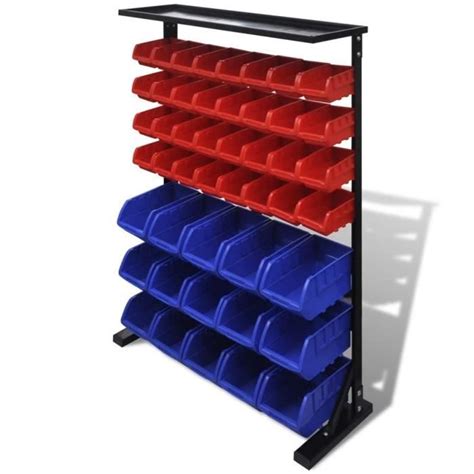 Homgeek Bac à Bec Rangement Outil Etagère 47 Eléments Bleu et Rouge