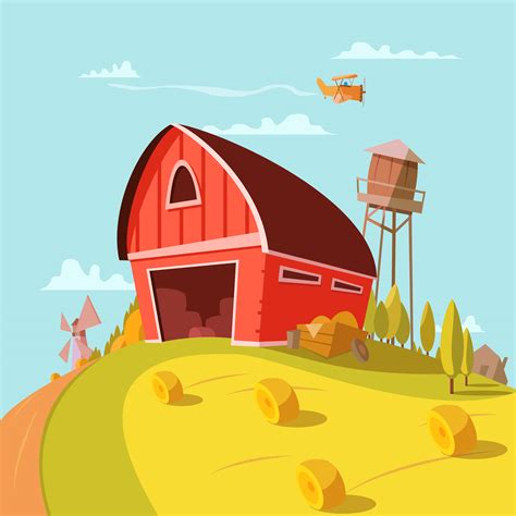 Cartoon Farm House Images ~ Farm Illustration Airship House Vector ...