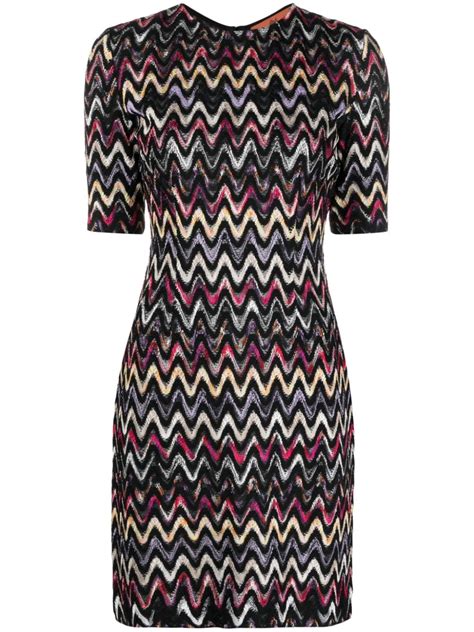 Missoni Zigzag Embroidered Wool Blend Dress Black Farfetch Au