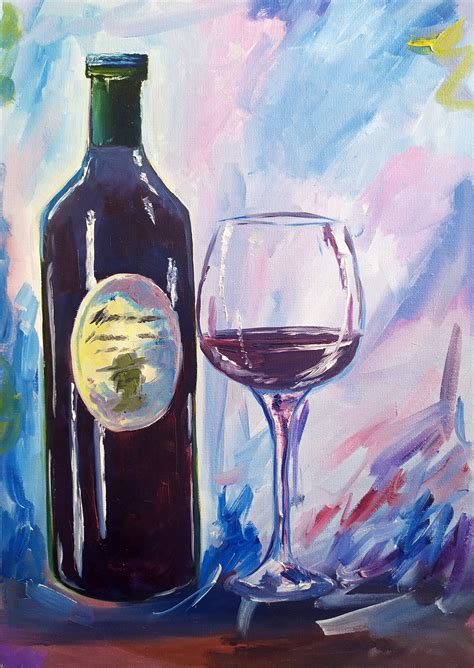 Wine Painting Original Wine Glass Art Bolte Wall Art Wine Etsy