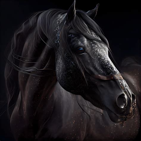 Beautiful black horse with a mane on a black background., Ai Generative ...