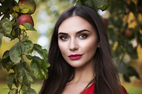 Wallpaper Women Face Portrait Depth Of Field Red Lipstick