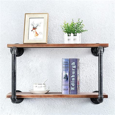 Industrial Pipe Floating Shelves With Wood Shelf Tier In In