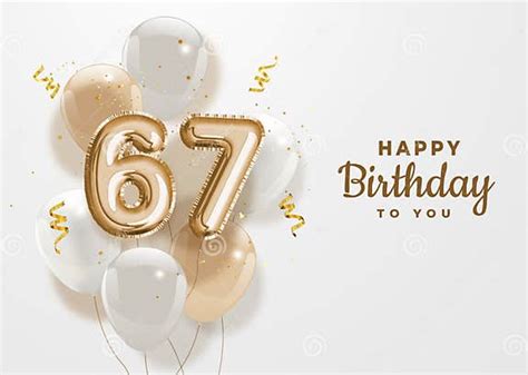 Happy 67th Birthday Gold Foil Balloon Greeting Background Stock Vector